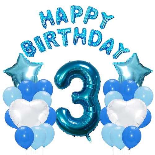 Godfather 40,6 cm Happy Birthday Set Stern Herz und Zahl Folienballons 12 Zoll Einfarbig Ballons für Partydekorationen Feiern Überraschungsveranstaltungen (Blau, Nummer 3) von GODFATHER LTD PARTY EVERY DAY