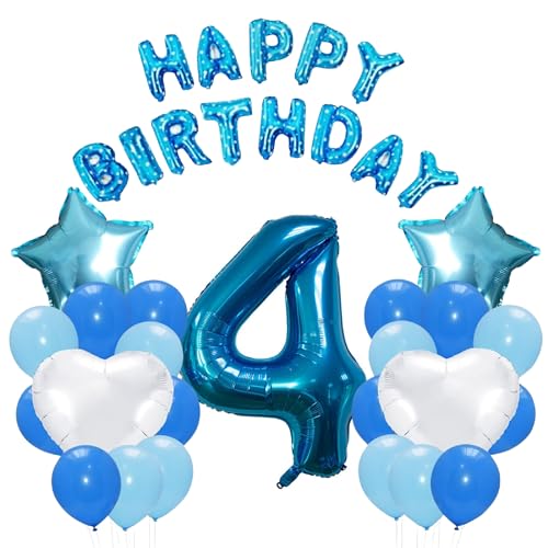 Godfather 40,6 cm Happy Birthday Set Stern Herz und Zahl Folienballons 12 Zoll Einfarbig Ballons für Partydekorationen Feiern Überraschungsveranstaltungen (Blau, Nummer 4) von GODFATHER LTD PARTY EVERY DAY