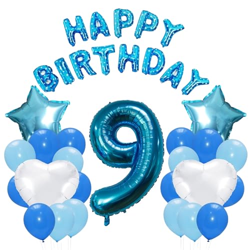 Godfather 40,6 cm Happy Birthday Set Stern Herz und Zahl Folienballons 12 Zoll Einfarbig Ballons für Partydekorationen Feiern Überraschungsveranstaltungen (Blau, Nummer 9) von GODFATHER LTD PARTY EVERY DAY