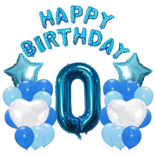 Godfather 40,6 cm Happy Birthday Set Stern Herz und Zahl Folienballons 12 Zoll Einfarbig Ballons für Partydekorationen Feiern Überraschungsveranstaltungen (Blau, Nummer0) von GODFATHER LTD PARTY EVERY DAY