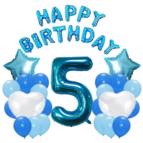 Godfather 40,6 cm Happy Birthday Set Stern Herz und Zahl Folienballons 12 Zoll Einfarbig Ballons für Partydekorationen Feiern Überraschungsveranstaltungen (Blau, Nummer5) von GODFATHER LTD PARTY EVERY DAY