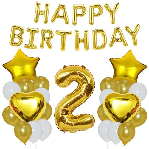 Godfather 40,6 cm Happy Birthday Set Stern Herz und Zahl Folienballons 12 Zoll Einfarbig Ballons für Partydekorationen Feiern Überraschungsveranstaltungen (Gold, Nummer 2) von GODFATHER LTD PARTY EVERY DAY