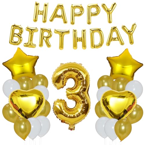 Godfather 40,6 cm Happy Birthday Set Stern Herz und Zahl Folienballons 12 Zoll Einfarbig Ballons für Partydekorationen Feiern Überraschungsveranstaltungen (Gold, Nummer 3) von GODFATHER LTD PARTY EVERY DAY