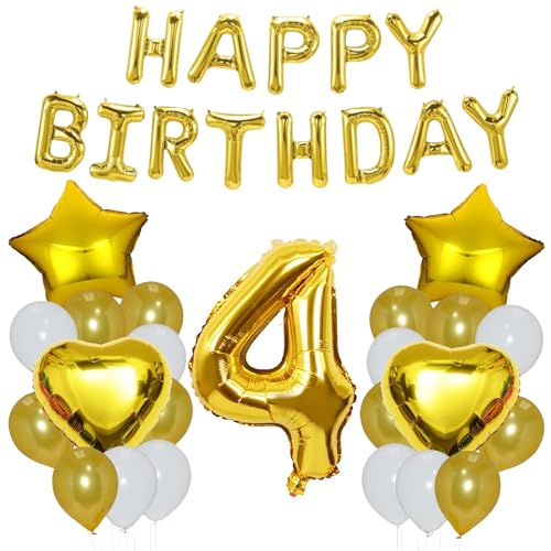Godfather 40,6 cm Happy Birthday Set Stern Herz und Zahl Folienballons 12 Zoll Einfarbig Ballons für Partydekorationen Feiern Überraschungsveranstaltungen (Gold, Nummer 4) von GODFATHER LTD PARTY EVERY DAY