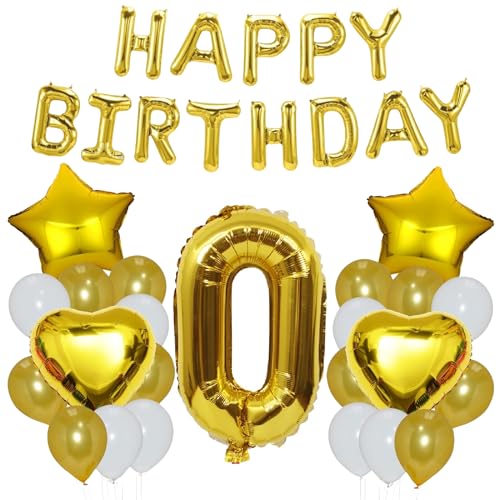Godfather 40,6 cm Happy Birthday Set Stern Herz und Zahl Folienballons 12 Zoll Einfarbig Ballons für Partydekorationen Feiern Überraschungsveranstaltungen (Gold, Nummer0) von GODFATHER LTD PARTY EVERY DAY