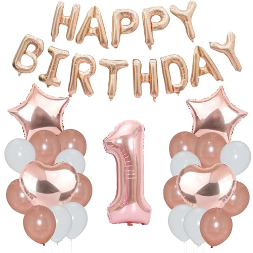 Godfather 40,6 cm Happy Birthday Set Stern Herz und Zahl Folienballons 12 Zoll Einfarbig Ballons für Partydekorationen Feiern Überraschungsveranstaltungen (Roségold, Nummer 1) von GODFATHER LTD PARTY EVERY DAY