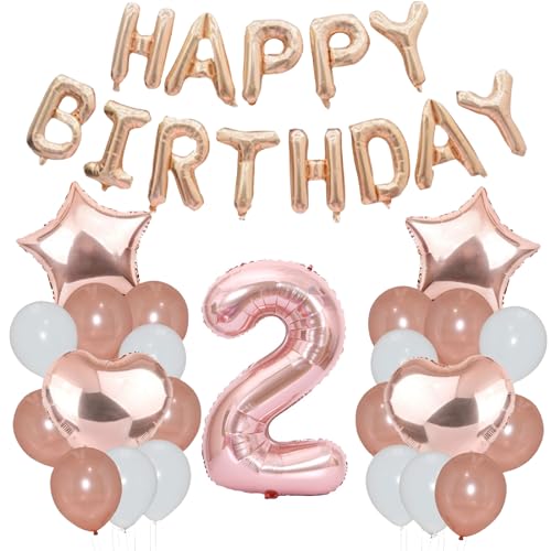 Godfather 40,6 cm Happy Birthday Set Stern Herz und Zahl Folienballons 12 Zoll Einfarbig Ballons für Partydekorationen Feiern Überraschungsveranstaltungen (Roségold, Nummer 2) von GODFATHER LTD PARTY EVERY DAY