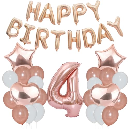 Godfather 40,6 cm Happy Birthday Set Stern Herz und Zahl Folienballons 12 Zoll Einfarbig Ballons für Partydekorationen Feiern Überraschungsveranstaltungen (Roségold, Nummer 4) von GODFATHER LTD PARTY EVERY DAY