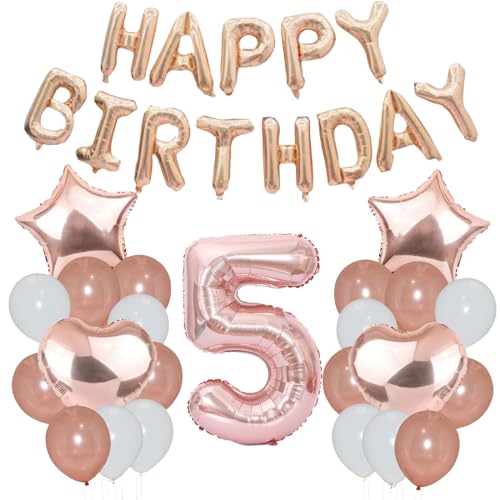 Godfather 40,6 cm Happy Birthday Set Stern Herz und Zahl Folienballons 12 Zoll Einfarbig Ballons für Partydekorationen Feiern Überraschungsveranstaltungen (Roségold, Nummer 5) von GODFATHER LTD PARTY EVERY DAY