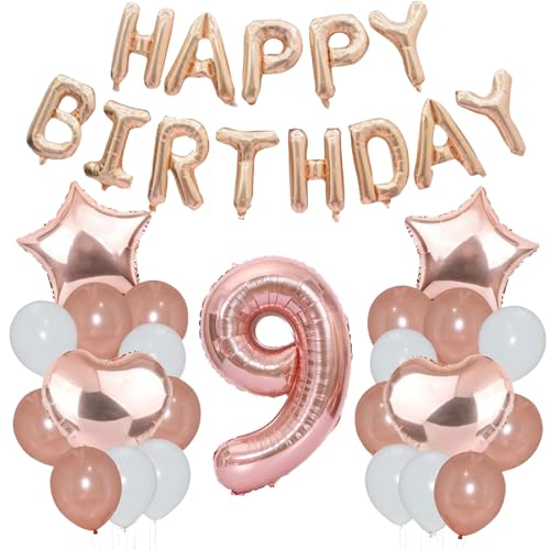Godfather 40,6 cm Happy Birthday Set Stern Herz und Zahl Folienballons 12 Zoll Einfarbig Ballons für Partydekorationen Feiern Überraschungsveranstaltungen (Roségold, Nummer 9) von GODFATHER LTD PARTY EVERY DAY