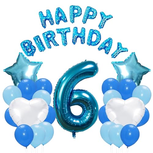 Godfather 40,6 cm Happy Birthday Set Stern Herz und Zahl Folienballons 30,5 cm einfarbige Ballons für Partydekorationen Feiern Überraschungsveranstaltungen (Blau, Nummer 6) von GODFATHER LTD PARTY EVERY DAY