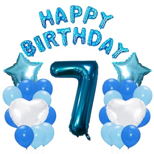 Godfather 40,6 cm Happy Birthday Set Stern Herz und Zahl Folienballons 30,5 cm einfarbige Ballons für Partydekorationen Feiern Überraschungsveranstaltungen (Blau, Nummer 7) von GODFATHER LTD PARTY EVERY DAY