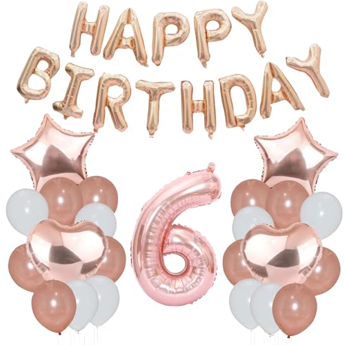 Godfather 40,6 cm Happy Birthday Set Stern Herz und Zahl Folienballons 30,5 cm einfarbige Ballons für Partydekorationen Feiern Überraschungsveranstaltungen (Roségold, Nummer 6) von GODFATHER LTD PARTY EVERY DAY
