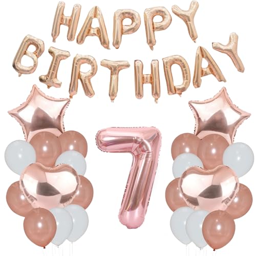 Godfather 40,6 cm Happy Birthday Set Stern Herz und Zahl Folienballons 30,5 cm einfarbige Ballons für Partydekorationen Feiern Überraschungsveranstaltungen (Roségold, Nummer 7) von GODFATHER LTD PARTY EVERY DAY