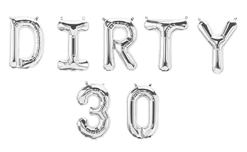 Godfather Folienballons für Events, selbstaufblasende Worte, 40,6 cm, für Veranstaltungen, Party-Dekoration, Zubehör für drinnen und draußen (Silver Dirty 30) von GODFATHER LTD PARTY EVERY DAY