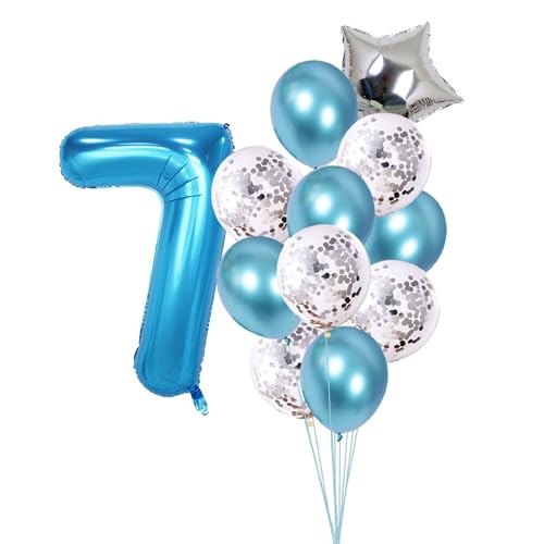Patenfolie, 1 Sternfolie, 5 Konfetti- und 5 einfarbige Luftballons, Combo mit 10 m, Band für Party-Dekoration für Innen- und Außendekoration, Blau, Nr. 7 von GODFATHER LTD PARTY EVERY DAY