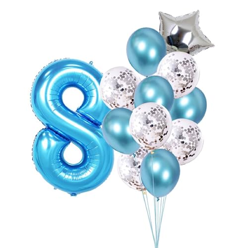 Patenfolie, 1 Sternfolie, 5 Konfetti- und 5 einfarbige Luftballons, Combo mit 10 m, Band für Party-Dekoration für Innen- und Außendekoration, Blau, Nr. 8 von GODFATHER LTD PARTY EVERY DAY