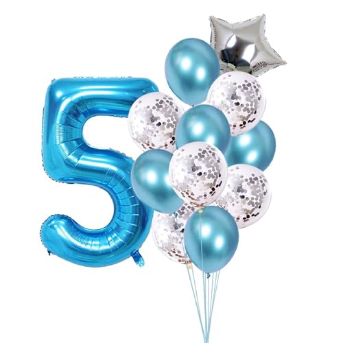 Patenfolie, 1 Sternfolie, 5 Stück Konfetti und 5 einfarbige Luftballons, Combo mit gratis 10 m, Band für Party-Dekoration für Innen- und Außendekoration, Blau, Nr. 5 von GODFATHER LTD PARTY EVERY DAY