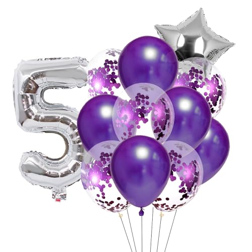 Patenfolie, 1 Sternfolie, 5 Stück Konfetti und 5 einfarbige Luftballons, Combo mit gratis 10 m, Band für Party-Dekoration für Innen- und Außendekoration, Lila, Nr. 5 von GODFATHER LTD PARTY EVERY DAY