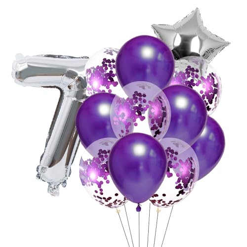 Patenfolie, 1 Sternfolie, 5 Stück Konfetti und 5 einfarbige Luftballons, Combo mit gratis 10 m, Band für Party-Dekoration für Innen- und Außendekoration, Lila, Nr. 7 von GODFATHER LTD PARTY EVERY DAY