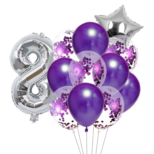 Patenfolie, 1 Sternfolie, 5 Stück Konfetti und 5 einfarbige Luftballons, Combo mit gratis 10 m, Band für Party-Dekoration für Innen- und Außendekoration, Lila, Nr. 8 von GODFATHER LTD PARTY EVERY DAY