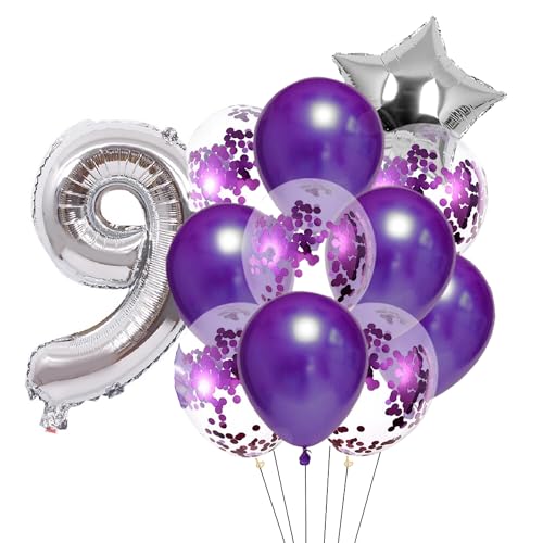 Patenfolie, 1 Sternfolie, 5 Stück Konfetti und 5 einfarbige Luftballons, Combo mit gratis 10 m, Band für Party-Dekoration für Innen- und Außendekoration, Lila, Nr. 9 von GODFATHER LTD PARTY EVERY DAY