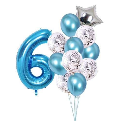 Patenfolie, 1 Sternfolie, 5 Stück Konfetti und 5 einfarbige Luftballons, Combo mit gratis 10 m, Band für Party-Dekoration für Innen- und Außendekoration (Blau, Nr. 6) von GODFATHER LTD PARTY EVERY DAY