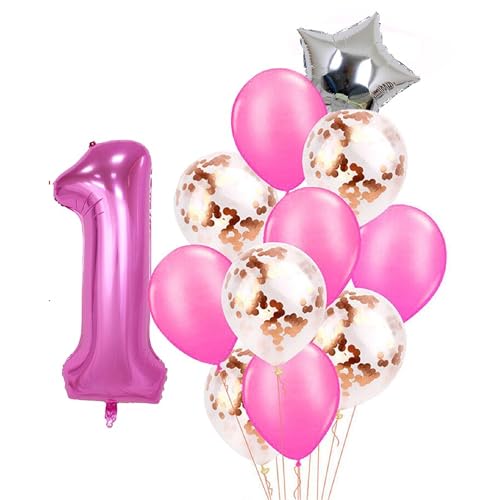 Patenfolie, 1 Sternfolie, 5 Stück Konfetti und 5 einfarbige Luftballons, Combo mit gratis 10 m. Band für Party-Dekoration für Innen- und Außendekoration (Rosa, Nr. 1) von GODFATHER LTD PARTY EVERY DAY