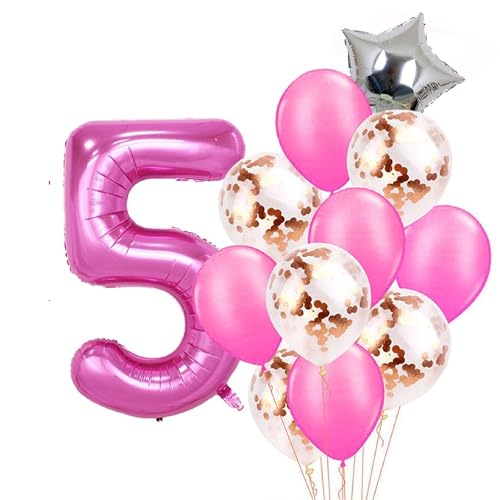 Patenfolie, 1 Sternfolie, 5 Stück Konfetti und 5 einfarbige Luftballons, Combo mit gratis 10 m. Band für Party-Dekoration für Innen- und Außendekoration (Rosa, Nr. 5) von GODFATHER LTD PARTY EVERY DAY