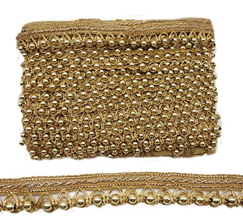 Goelx Moti Lace 9 Meter Bordüre für Kleider, Sarees, Anzüge, Blusen, Dupattas, Taschen, Kunst und Handwerk – Gold von GOELX
