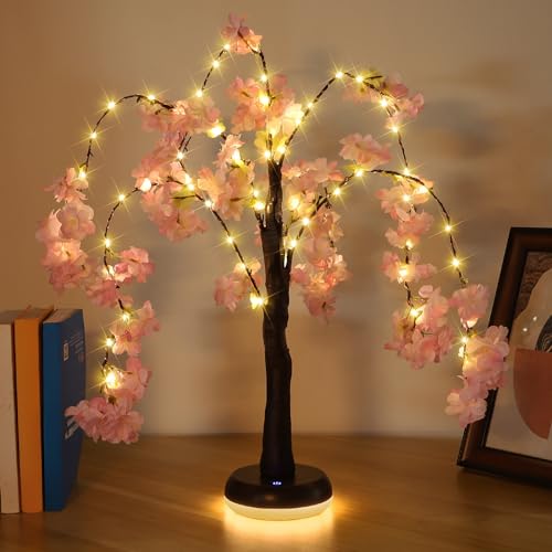 GOESWELL Tree Lamp,Tabletop Tree 60CM Artificial Trees (Pink Cherry Blossom Tree-1) von GOESWELL