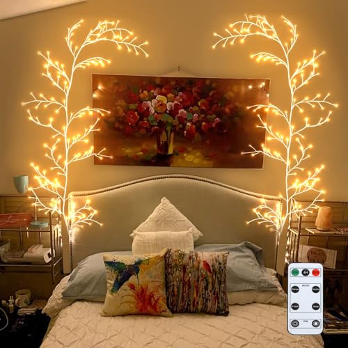 GOESWELL Vine Lights with Remote Control, Twig String Lights, White Birch Tree Branches Lighted Willow Tree Vine Fairy Lights, 5 Level Dimmable 144 LEDs for Walls Bedroom Christmas Decorations von GOESWELL