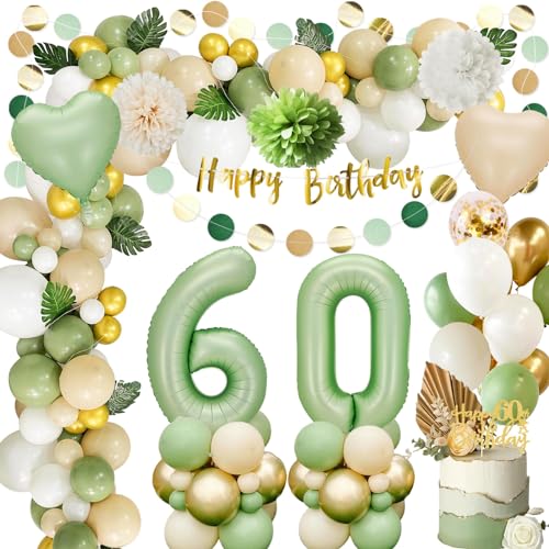 Deko 60.geburtstag Frau,60.Geburtstag Männer Frauen,Luftballon 60.Geburtstag Grün Gold,Geburtstag 60 Deko,Geburtstagsdeko 60 mit Happy Birthday Banner,Papier Pompom für 60.Geburtstag Dekorationen Deko 60.geburtstag Frau,60.Geburtstag Männer Frauen,Luftballon 60.Geburtstag Grün Gold,Geburtstag 60 Deko,Geburtstagsdeko 60 mit Happy Birthday Banner,Papier Pompom für 60.Geburtstag Dekorationen von GOEUYKM