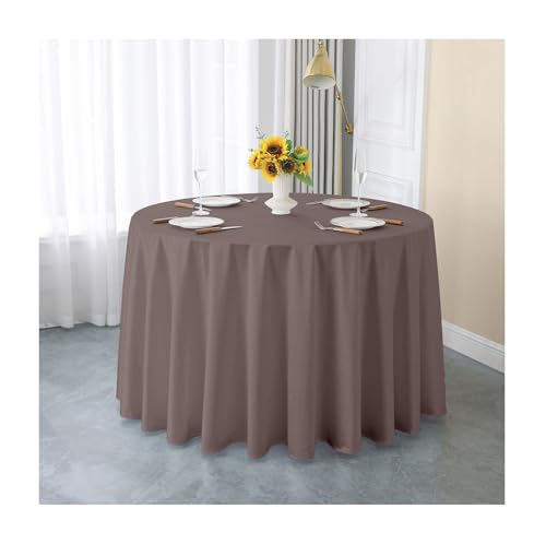 GOEXCPL Einfarbige runde Satin-Tischdecke Verdicken Glatter Stoff Geeignet für Restaurants, Hotels, Hochzeiten und Partys Maschinenwaschbar, Braun-1, Durchmesser 240 cm von GOEXCPL