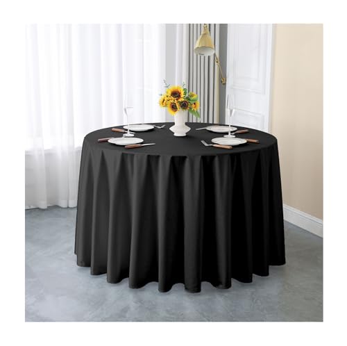 GOEXCPL Einfarbige runde Satin-Tischdecke Verdicken Glatter Stoff Geeignet für Restaurants, Hotels, Hochzeiten und Partys Maschinenwaschbar, Schwarz, Durchmesser 180 cm von GOEXCPL