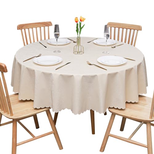 GOEXCPL Fleckabweisende runde Tischdecke,Wasserdicht Tischdecke,Leicht zu reinigen, Beige-SZ Durchmesser 160 cm von GOEXCPL