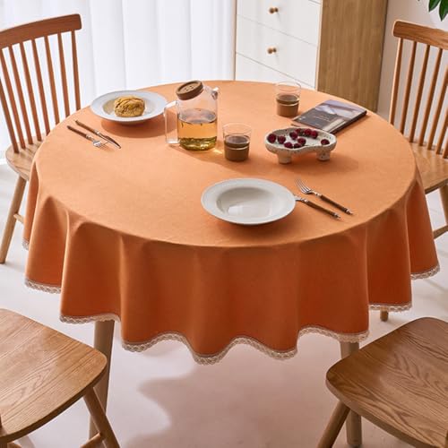 GOEXCPL Fleckabweisende runde Tischdecke,Wasserdicht beschichtete Tischdecke,Leicht zu reinigen, Orange-B Durchmesser 140 cm von GOEXCPL