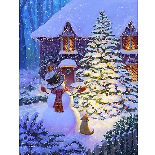 GOGHSCEK Diamond Painting Bilder Weihnachten, 5D Diamond Painting Diamant Painting Bilder Erwachsene Weihnachten, DIY Diamant Malerei Bilder Erwachsene Set 30x40cm Schneemanns Nacht für Dekoration von GOGHSCEK