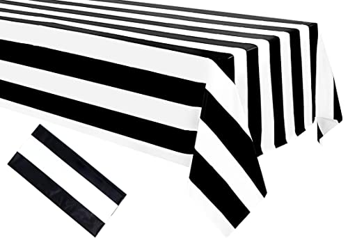 Tischdecke aus Kunststoff, wasserdicht, gestreift, 137,2 x 274,3 cm, geometrisch gestreift, Tischdecken für Essen/Camping/Picknick, Schwarz und Weiß, Geburtstagsparty-Zubehör, Dekorationen, 1 Stück Tischdecke aus Kunststoff, wasserdicht, gestreift, 137,2 x 274,3 cm, geometrisch gestreift, Tischdecken für Essen/Camping/Picknick, Schwarz und Weiß, Geburtstagsparty-Zubehör, Dekorationen, 1 Stück von GOGUOGOFA