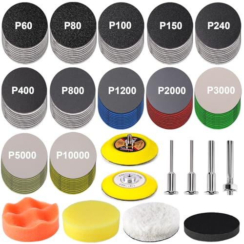 126 Stück 7,6 cm Schleifscheibe, GOH DODD KlettSchleifpads 60 bis 10000 nass trocken Schleifpapier mit 18 Zoll und 14 Zoll Schaft, Trägerpad, Polierpads und Schnittstellenpad für Bohrschleifer der 126 Stück 7,6 cm Schleifscheibe, GOH DODD KlettSchleifpads 60 bis 10000 nass trocken Schleifpapier mit 18 Zoll und 14 Zoll Schaft, Trägerpad, Polierpads und Schnittstellenpad für Bohrschleifer der von GOH DODD