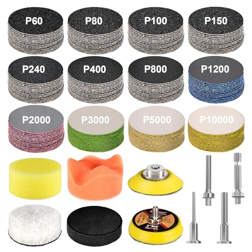 190 Stück 5,1 cm Schleifscheibe, GOH DODD KlettSchleifpads 60 bis 10000 Nass Trocken Schleifpapier mit 1/8" und 1/4" Schaft, Trägerpad, Polierpads und Schnittstellenpad für Bohrschleifer der 190 Stück 5,1 cm Schleifscheibe, GOH DODD KlettSchleifpads 60 bis 10000 Nass Trocken Schleifpapier mit 1/8" und 1/4" Schaft, Trägerpad, Polierpads und Schnittstellenpad für Bohrschleifer der von GOH DODD