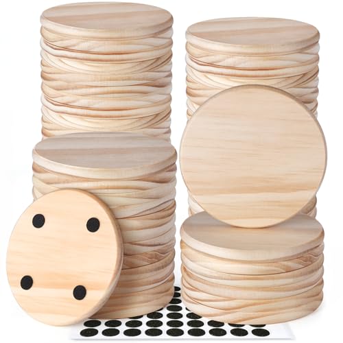 60 Stück unlackierte Holzuntersetzer, Massivholzplatte, GOH DODD 10,2 cm Holzrohlinge mit Fußpolstern für Handwerk, Lasergravur, Holzverbrennung, Färbung, Malerei, Decoupage Hochzeit, rund von GOH DODD