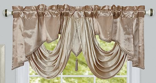 GOHD Valarie Fancy Fenstervolant 137 x 45 cm Taftstoff mit weicher Satin-Girlande. Verleihen Sie Ihrem Zuhause einen königlichen Luxus-Akzent. (Sand) von GOHD GOLDEN OCEAN HOME DECOR