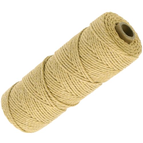 GOHOF Premium-Baumwoll-Makramee-Seil, 2 mm x 100 m, 3 Stränge, gedrehte, weiche Baumwollschnur, eines der perfektesten Materialien für Makramee-Kunst, Baumwollschnur ohne Chemikalien, Dunkles Kaki von GOHOF