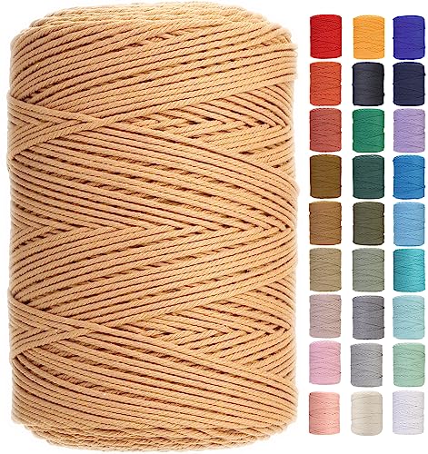 GOHOF Makramee Kordel 3 mm x 450 m, Premium-Baumwoll-Makramee-Seil, 4 Stränge, gedrehte, weiche Baumwollschnur, eines der perfektesten Materialien für Makramee-Kunst, Baumwollschnur ohne Chemikalien von GOHOF