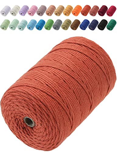 GOHOF Makramee-Kordel 3 mmx200 m Premium-Baumwoll-Makramee-Seil, 4 Stränge, eines der perfekten Materialien für Makramee-Kunst, Baumwollschnur ohne Chemikalien (rotbraun) von GOHOF