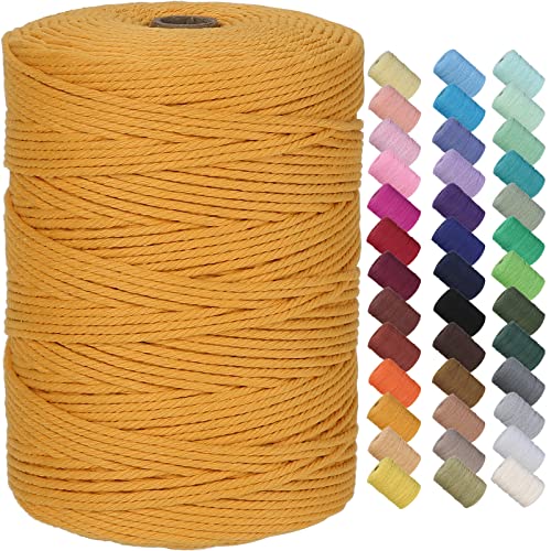 GOHOF Makramee-Schnur, 3 mmx300 m, hochwertiges Baumwoll-Makramee-Seil, 4 Stränge, gedrehte, eines der perfekten Materialien für Makramee-Kunst, Baumwollschnur ohne Chemikalien (Orange) von GOHOF
