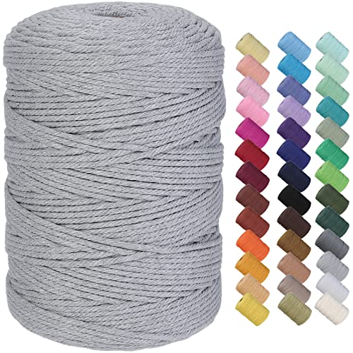 GOHOF Makramee-Schnur, 3 mmx300 m, hochwertiges Baumwoll-Makramee-Seil, 4 Stränge, gedrehte, eines der perfektesten Materialien für Makramee-Kunst, Baumwollschnur ohne Chemikalien (hellgrau) von GOHOF