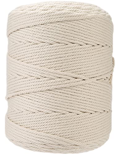 GOHOF Makramee-Schnur 4 mmx300 m Premium-Baumwoll-Makramee-Seil, 4 Stränge, eines der perfektesten Materialien für Makramee-Kunst, Baumwollschnur ohne Chemikalien (Beige) von GOHOF