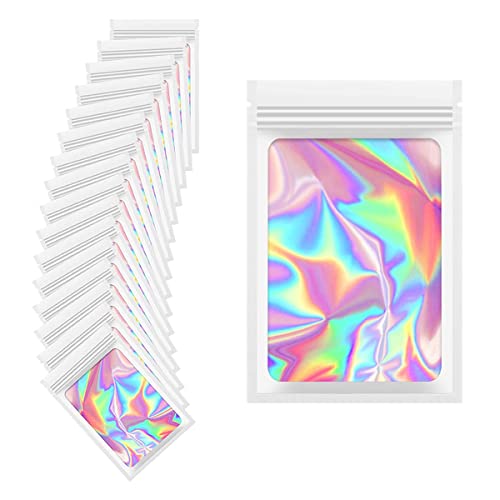 100 Stück Holografische Beutel, Mylar Bags mit Transparentem Fenster, für Lagerung Kleinigkeiten, Kaffee, Süßigkeiten, 8 x 13 cm, Weiß von GOIEHIR